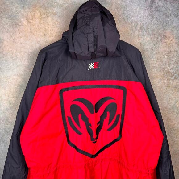 VTG 90s Dodge Ram Puffer Jacket Mens Sz XL Red Black Logo Cars Trucks Diesel - Picture 6 of 8
